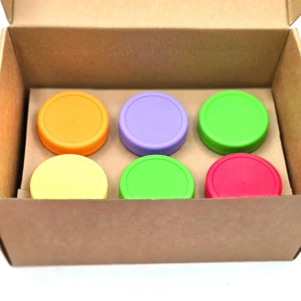 NEW Wee Sprout Glass Storage‎ 4 oz Baby Food Jars Set of 6 Multicolored Lids